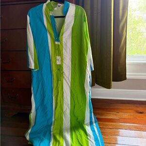 1970s Vintage Cathering Oquist Vibrant Striped Kaftan Dress